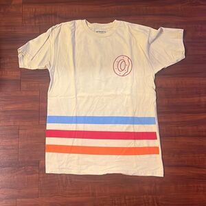Men’s T Shirt Yellow Cotton T - Striped w Donut Logo - 100% Cotton Size Medium